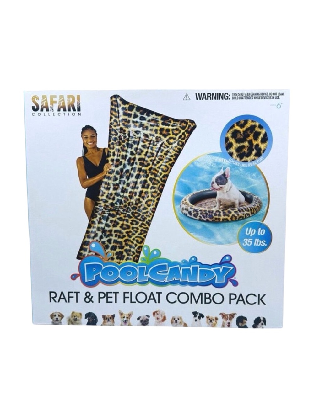 PoolCandy Raft & Pet Float Combo Pack - Safari Collection - Leopard Print